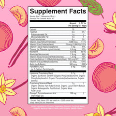MaryRuth Organics liposomal Women's Multivitamin label shows vanilla peach flavor.