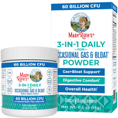 MaryRuth's 3in1 gas-bloat probiotic powder bottle for easy daily digestion support.