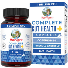 MaryRuth's Complete Gut Health+ bottle front highlights vegan probiotic blend for gut balance
