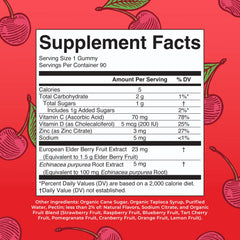 MaryRuth's Immunity Gummies jar back label highlights vegan ingredients and allergen information.