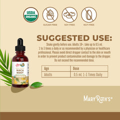 MaryRuth's Maca Root Liquid Drops label showing USDA Organic certification