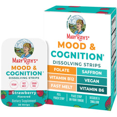 MaryRuth's Mood & Cognition Strips packaging shown for convenient daily use