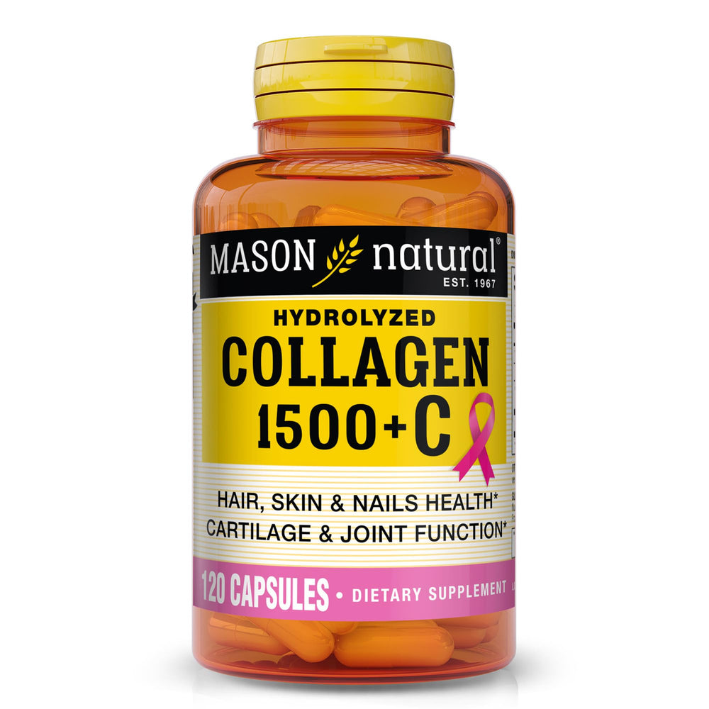Mason Natural 1500mg collagen bottle for daily hair, skin, and nails support.