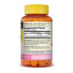 Mason Natural Ferrous Gluconate tablets close-up showing 27 mg elemental iron content