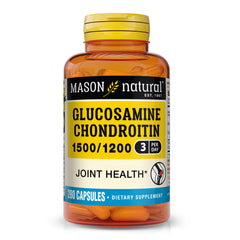 Mason Natural glucosamine-chondroitin bottle showing 1500/1200 mg formula for joints