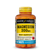 Mason Natural Magnesium 200 mg tablet front, supports muscle and nerve function.