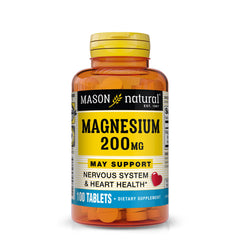 Mason Natural Magnesium 200 mg tablet front, supports muscle and nerve function.
