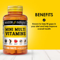 Mason Natural mini multi vitamins label close-up shows clean ingredients