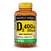 Mason Natural Vitamin D3 softgels bottle, showcasing a trusted bone support supplement.
