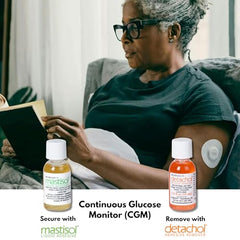 Catheter-securement detail demonstrates Mastisol stabilizing devices in moisture-prone areas.
