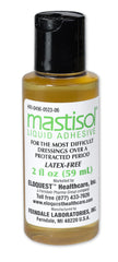 Mastisol liquid adhesive bottle secures dressings and devices with a durable, long-lasting bond.