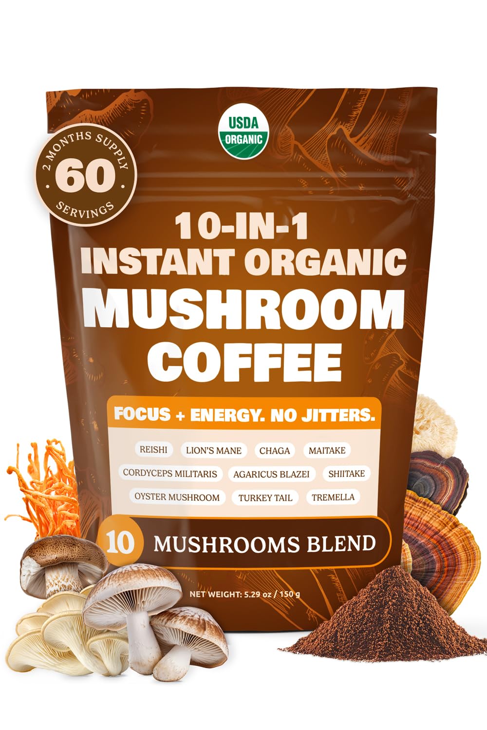 MATCHA DNA mushroom coffee cup showing rich Brazilian dark roast aroma for energy