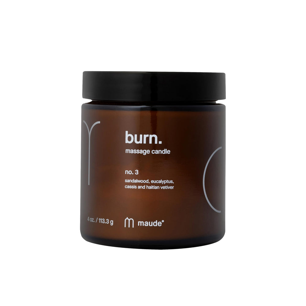 Maude Burn No. 3 closeup shows jojoba oil for silky skin during massage.