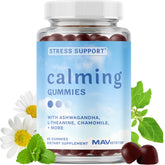 MAV NUTRITION calming ashwagandha gummies for teens in raspberry flavor bottle promoting relaxed focus