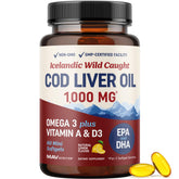 MAV NUTRITION cod liver oil bottle with softgels for daily omega-3 support