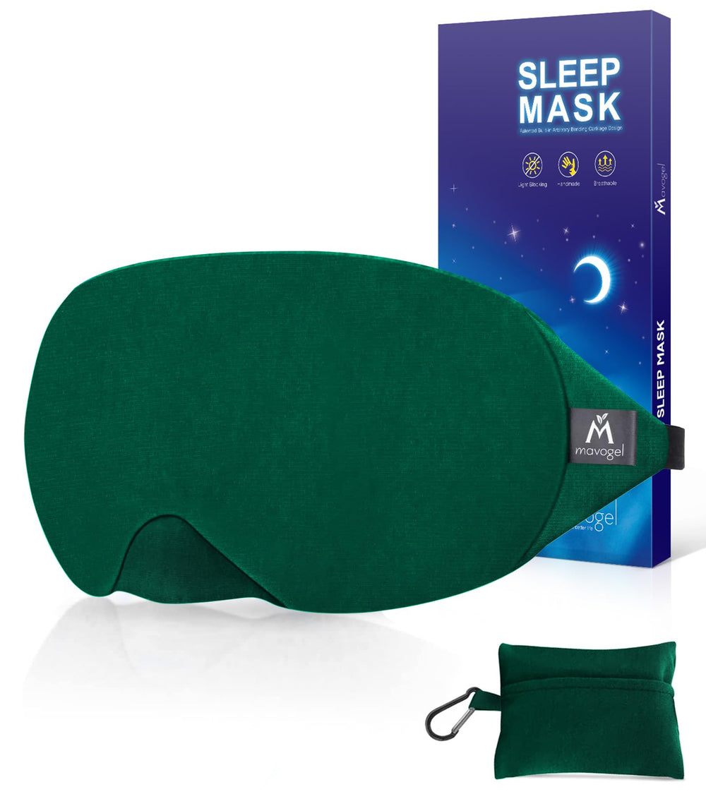 Mavogel cotton sleep eye mask in green offers breathable comfort and light blocking.
