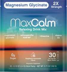 Closeup of Max Calm stick pack for convenient single-serve use.