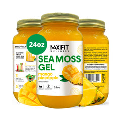 MAX FIT Sea Moss Gel 24oz jar close-up showing smooth texture for easy mixing.