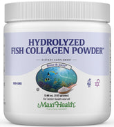 Maxi Health collagen peptides powder bottle showing marine Type I formula for joints and skin support