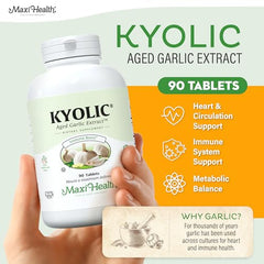 Kyolic-aged garlic tablets by Maxi Health designed for daily ease of use.