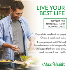 Maxi Health Omega-3 third-party testing certificate image highlights purity and safety