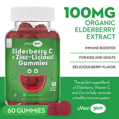 Maxi Health Organic Sambucus elderberry extract bottle with natural ingredients.