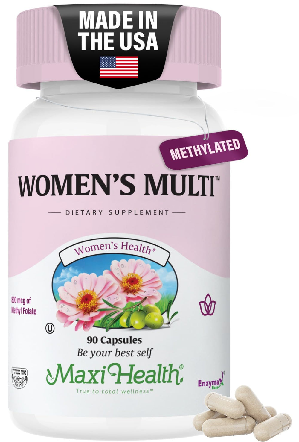 Maxi Health Women's Multivitamin bottle cap closeup for daily energy support