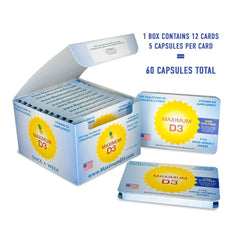 Maximum D3 box side view showing packaging details and dosing