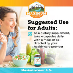 Maximum Living Vita-Sprout capsules, highlighting Vitamin B12 and phytonutrients for daily wellness.