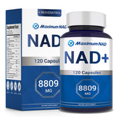 Maximum NAD bottle label highlights liposomal NAD and resveratrol for daily wellness.