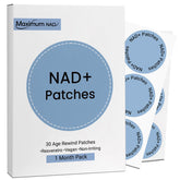 Maximum NAD+ patches packaging highlights vegan formula
