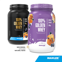 Maxler 100% Golden Whey shake poured into a glass for smooth texture.
