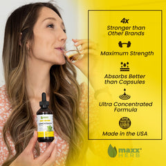 Pouring Maxx Herb Lemon Balm Extract drops for soothing, alcohol-free relaxation before sleep.