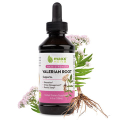 Maxx Herb Valerian Root Extract bottle shows potent liquid for calm evenings