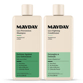MAYDAY daily lice routine bundle shampoo bottle highlights gentle cleansing for sensitive scalps.