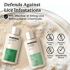 MAYDAY Lice Fighting Conditioner bottle with mint for detangling and defense