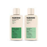 MAYDAY Lice Prevention Shampoo bottle pouring with sandalwood scent and lice protection