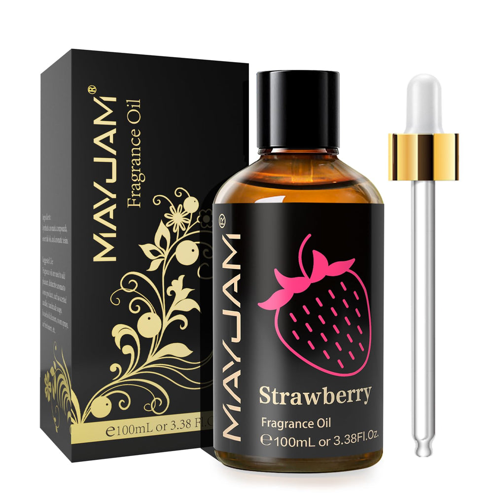 MAYJAM strawberry fragrance oil bottle in amber glass preserves scent
