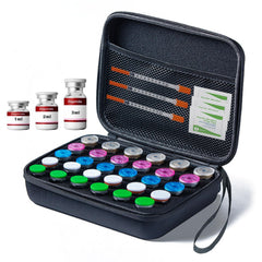 Mazentrix peptide vial case with fridge-ready storage keeps 30 vials organized and secure.