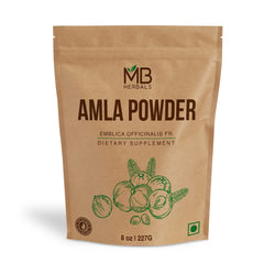 MB Herbals Amla powder bottle for seed-free smoothies.