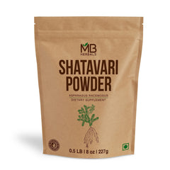 MB Herbals Shatavari powder jar with pure Asparagus racemosus for daily use.