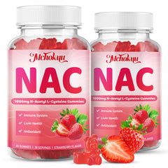 Front view of Mchokuu NAC Gummies bottle highlighting 1000 mg per gummy.