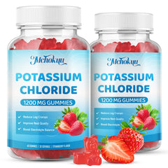 Mchokuu Potassium Chloride Gummies bottle front showing convenient strawberry flavor.