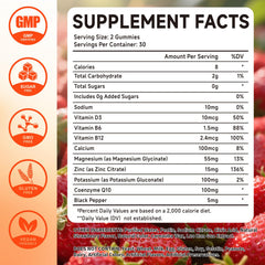 Mchokuu Gummies ingredients panel showing dual-mineral blend and vitamins