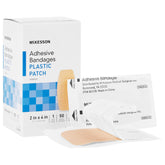 McKesson adhesive bandage 2x4 tan rectangle covering minor cuts during daily activities.