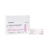 McKesson adhesive bandages with pink fabric strip for breathable protection