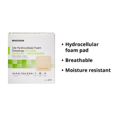 McKesson Lite Hydrocellular dressing in sterile packaging ready for use.