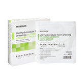 McKesson Lite Hydrocellular Foam Dressing, sterile border, 4x4 inch, for secure wound coverage.