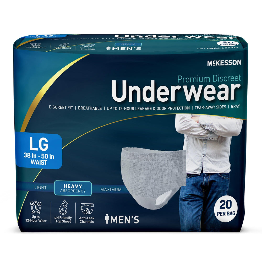 McKesson Premium Discreet Underwear for Men front view with soft underwear-like fit for daily wear.