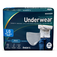 McKesson Premium Discreet Underwear for Men front view with soft underwear-like fit for daily wear.